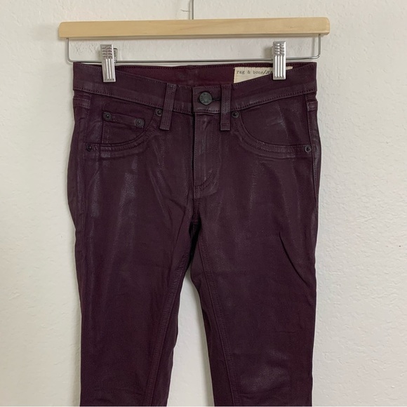 Rag & Bone Jeans Leggings Coated Womens 23 Wine Skinny Burgundy Waxed Denim - Picture 9 of 13